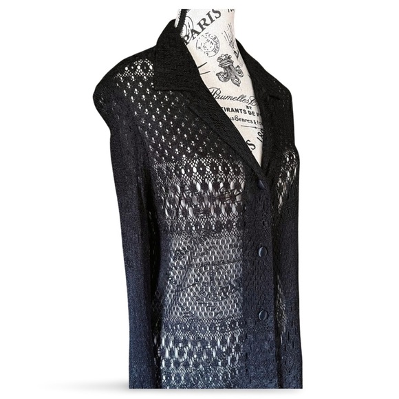 Vintage Black Lace Button-Up Blouse – Gothic Grunge Sheer Top M L - Picture 3 of 5